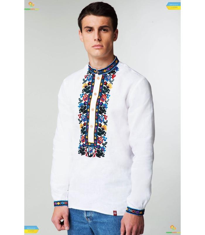 Мужская вышиванка из натурального льна (738).