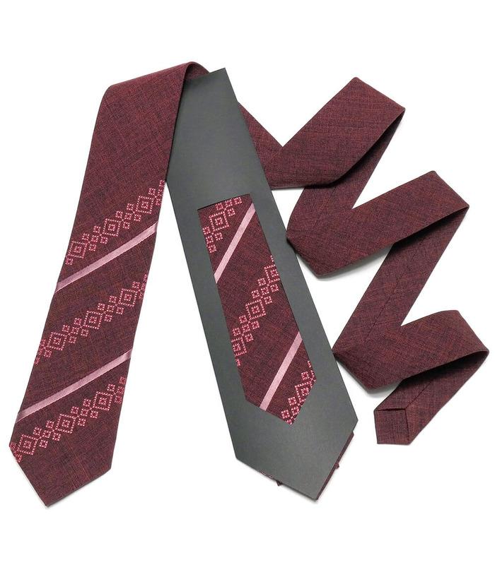 ᐉ Мужской вышитый галстук 758, мужчине, украинский, костюмная ткань, бордовый