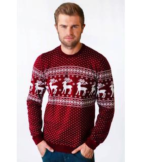 Мужской вязаный свитер Олени мод.79 ➤ бордовый мужской свитер