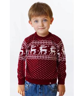 Светр для хлопчика Олені мод.102 ➤ бордовий в'язаний дитячий светр