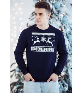 Мужской свитшот Рождественское Чудо мод.586 ➤ теплый синий мужской свитшот с оленями от МамаТато