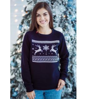 Женский свитшот Рождественское Чудо мод.585 ➤ синий теплый свитер