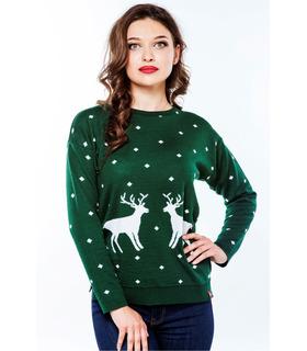 Вязаный свитер мод.73 ➤ зеленый вязаный свитер с оленями