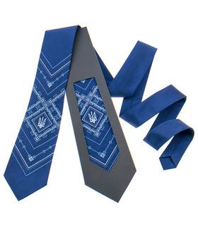 Мужской галстук ᐉ Вышитый синий с трезубом 819, украинский, сатин