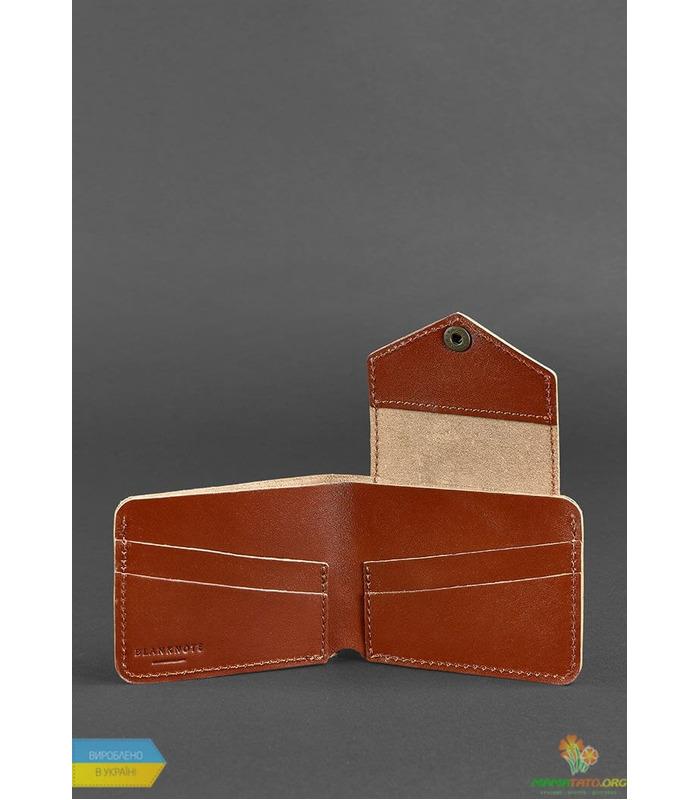 Шкіряне портмоне 4.2 (4 кишені і на кнопці) Коньяк