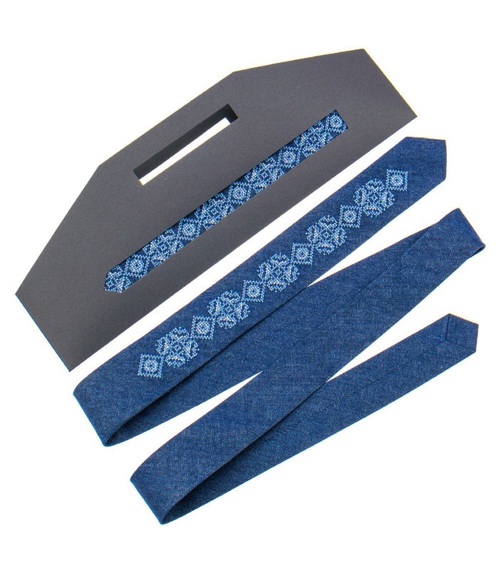Узкий джинсовый галстук с вышивкой 896