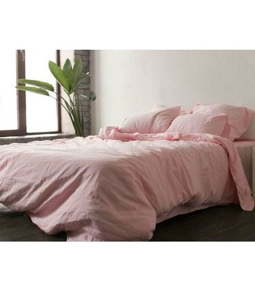 Комплект постільної білизни Рожевий №1402 ᗍ льон ※ Україна, натуральна тканина