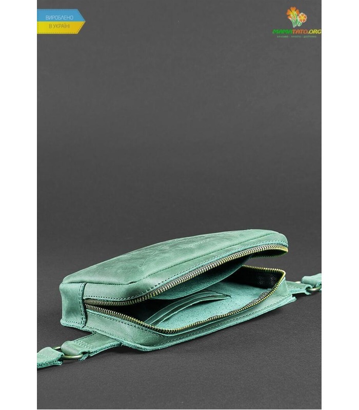 Шкіряна сумка на пояс DropBag mini GR ᐉ Україна, HandMade, натуральна шкіраropBag" (Смарагд/Горіх).