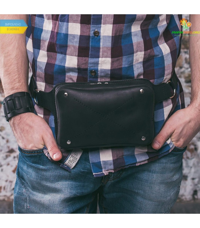 Шкіряна сумка на пояс DropBag mini BK Чорна ᐉ Україна, HandMade, натуральна шкіра