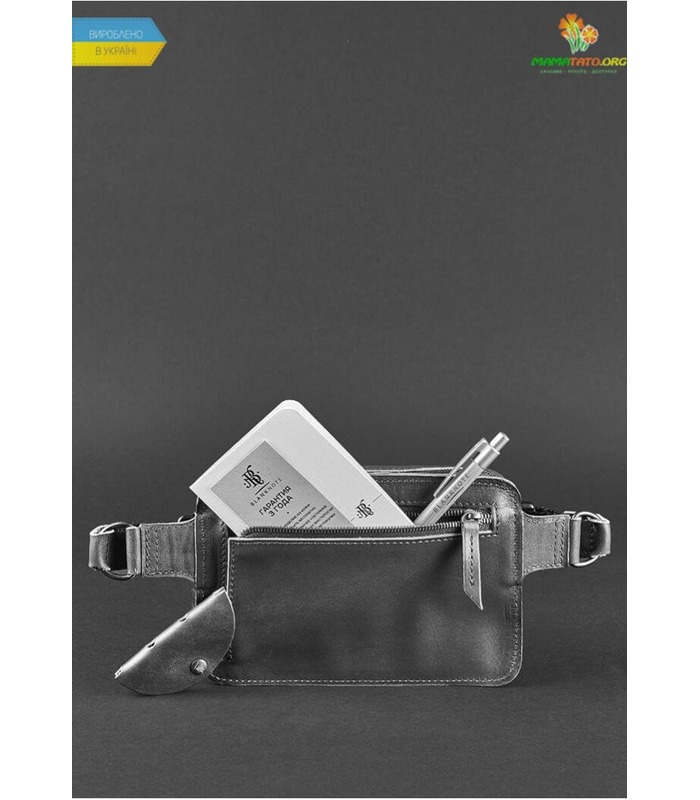 Шкіряна сумка на пояс DropBag mini BK Чорна ᐉ Україна, HandMade, натуральна шкіра
