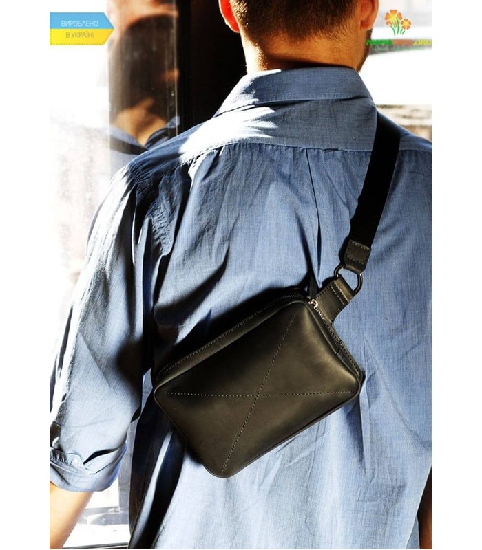 Шкіряна сумка на пояс DropBag mini BK Чорна ᐉ Україна, HandMade, натуральна шкіра