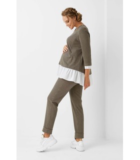 Штаны Иринка BR ➤ коричневые брюки беременным с высоким поясом