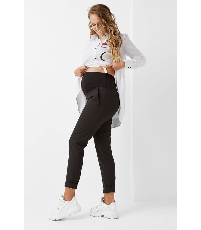 Штани для вагітних мод.1973 0006 ➤ класичні чорні штани зі стрілками вагітним від МамаТато