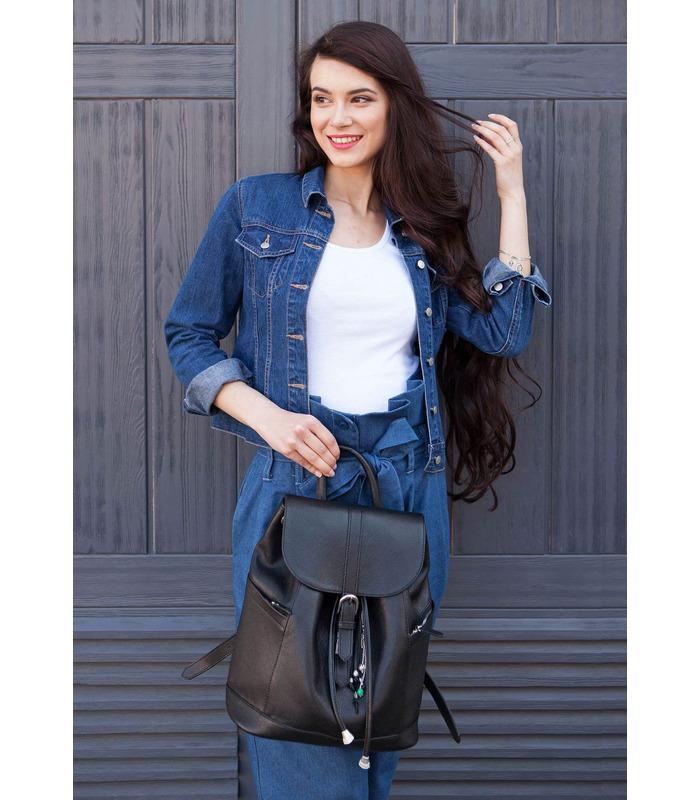 Кожаный рюкзак Олсен (Барби, Оникс).