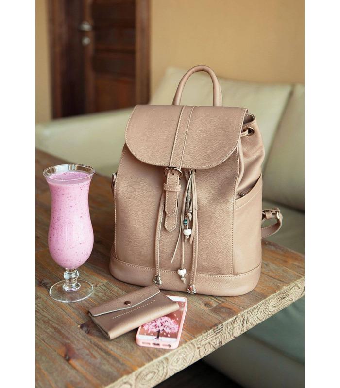 Кожаный рюкзак Олсен (Крем-брюле, Рубин).