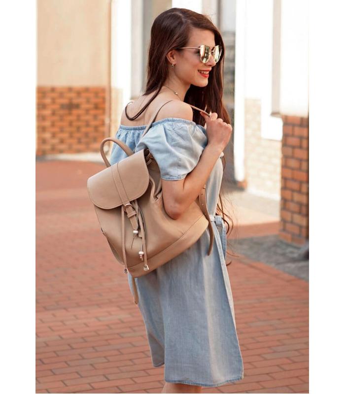 Шкіряний рюкзак Олсен (Крем-брюле, Рубін).