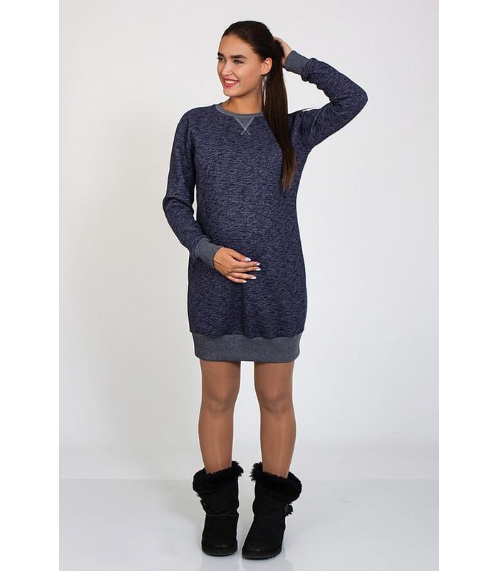 Сукня Сава Тепла BB ➤ тепле синє плаття з начосом вагітним та годуючим
