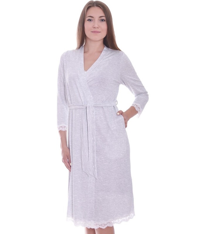 Халат Лайт мод.25315 ➤ сірий халат для вагітних з мереживом