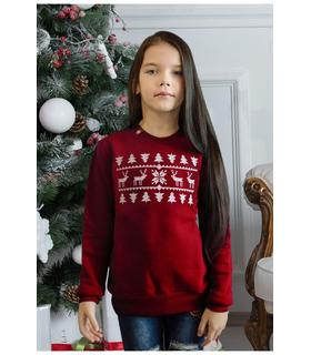 Детский свитшот для девочки Рождественский мод.225 ➤ теплый детский свитшот с оленями для девочки от МамаТато