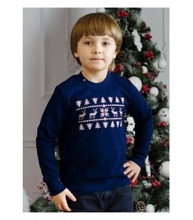 Детский свитшот для мальчика Рождественское Чудо мод.238 ➤ синий детский свитшот с оленями от МамаТато