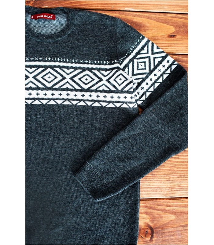 Мужской вязаный свитер мод.61 ➤ вязаный мужской свитер с орнаментом