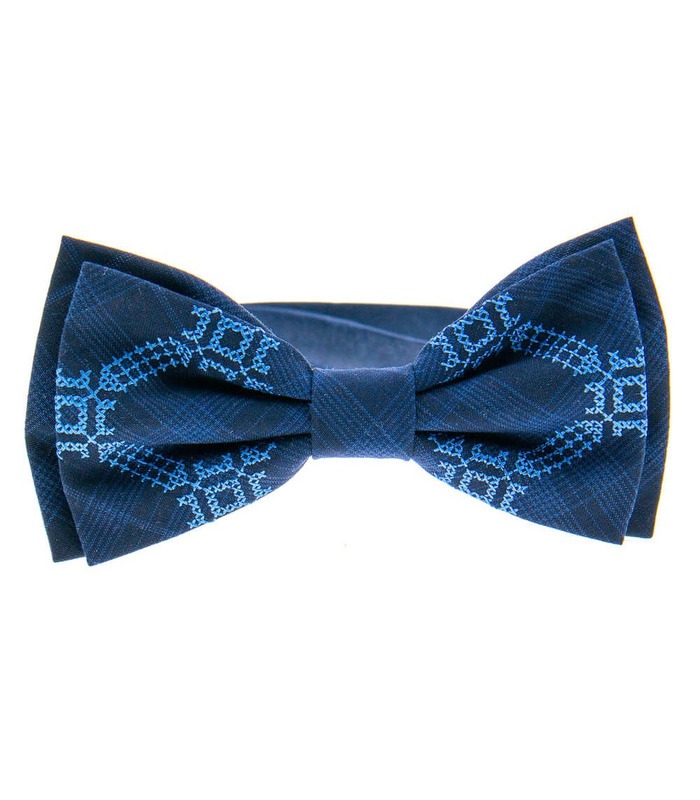 Мужская вышитая бабочка 921 из костюмной ткани ᐉ Синего цвета ※ Украина