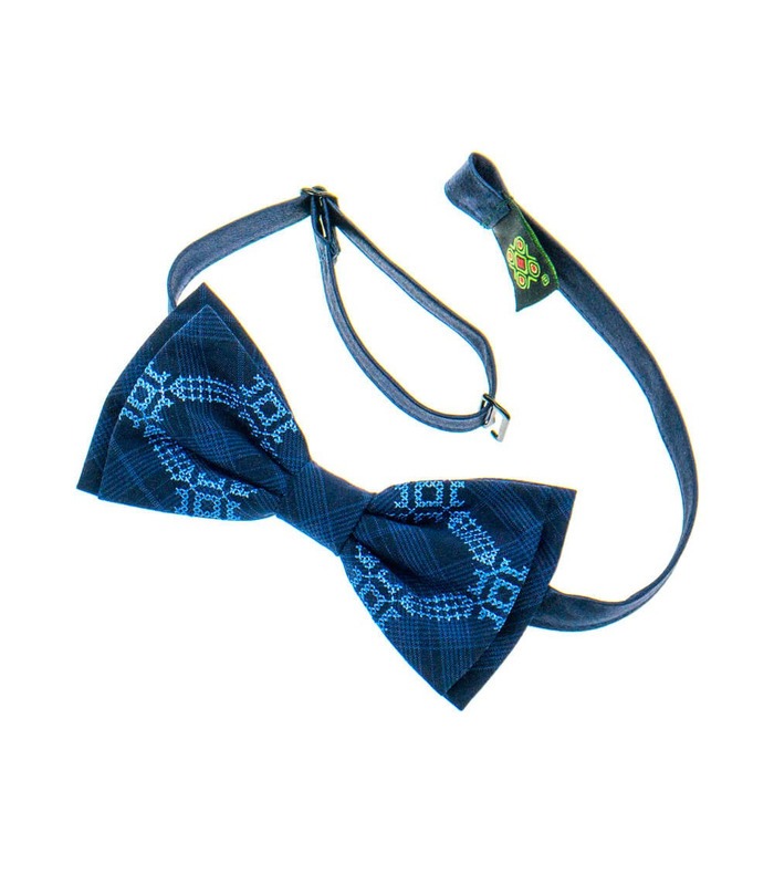 Мужская вышитая бабочка 921 из костюмной ткани ᐉ Синего цвета ※ Украина