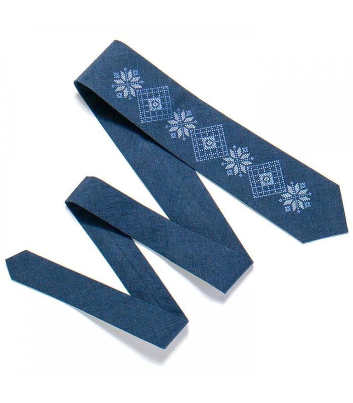 Краватка ᐉ Вишита краватка синього кольору 726, костюмна тканина ※ Україна