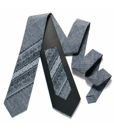 Галстук ᐉ Вышитый галстук серого цвета 728, костюмная ткань ※ Украина