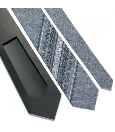 Краватка ᐉ Вишита краватка сірого кольору 728, костюмна тканина ※ Україна