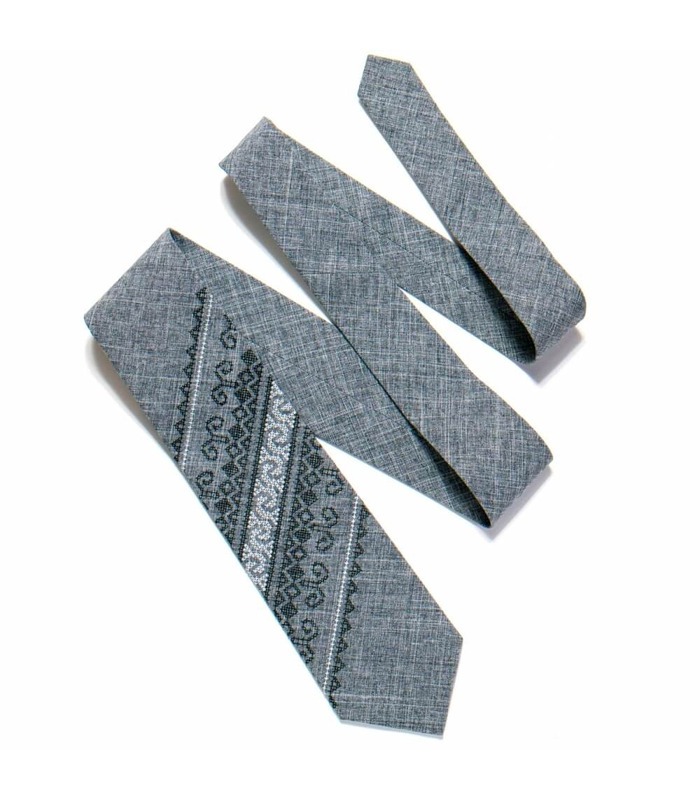 Галстук ᐉ Вышитый галстук серого цвета 728, костюмная ткань ※ Украина