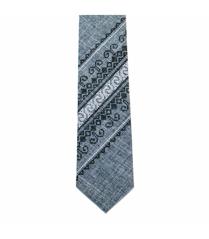 Галстук ᐉ Вышитый галстук серого цвета 728, костюмная ткань ※ Украина