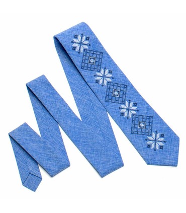 Галстук ᐉ Вышитый галстук светло-василькового цвета 733, костюмная ткань ※ Украина
