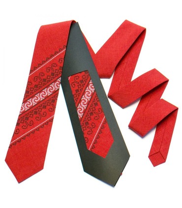 Краватка ᐉ Вишита краватка червоного кольору 735, костюмна тканина ※ Україна