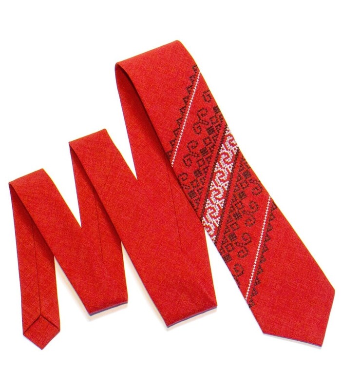 Краватка ᐉ Вишита краватка червоного кольору 735, костюмна тканина ※ Україна