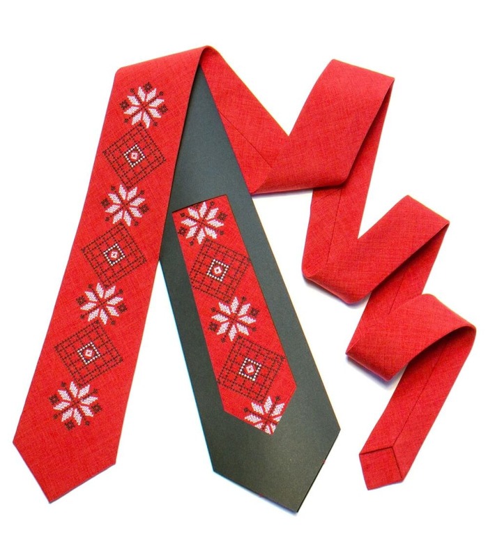 Краватка ᐉ Вишита краватка червоного кольору 736, костюмна тканина ※ Україна