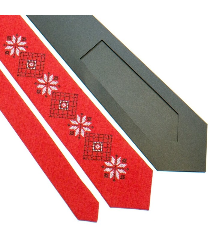 Галстук ᐉ Вышитый галстук красного цвета 736, костюмная ткань ※ Украина