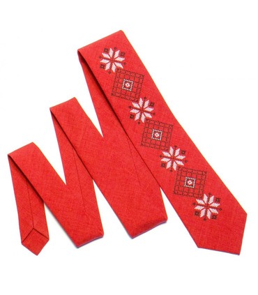 Галстук ᐉ Вышитый галстук красного цвета 736, костюмная ткань ※ Украина