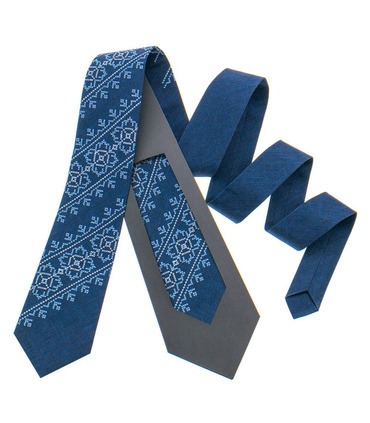 Галстук ᐉ Вышитый галстук синего цвета 798, костюмная ткань ※ Украина