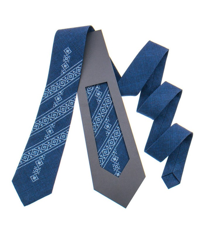 Краватка ᐉ Вишита краватка темно-синього кольору 846, костюмна тканина ※ Україна