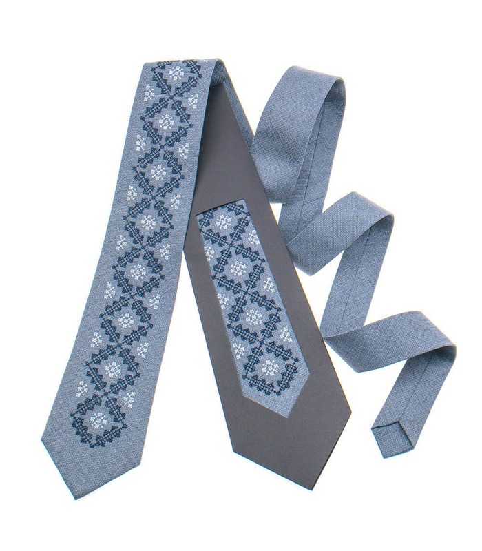 Краватка ᐉ Вишита краватка світло-сірого кольору 850, костюмна тканина ※ Україна