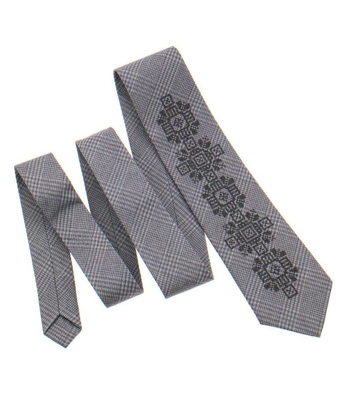 Краватка ᐉ Вишита краватка бежевого кольору з коричневим переплетінням 915, костюмна тканина ※ Україна