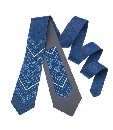 Краватка ᐉ Вишита краватка синього кольору 897, джинсова тканина ※ Україна