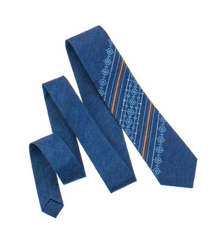Краватка ᐉ Вишита краватка синього кольору 898, джинсова тканина ※ Україна
