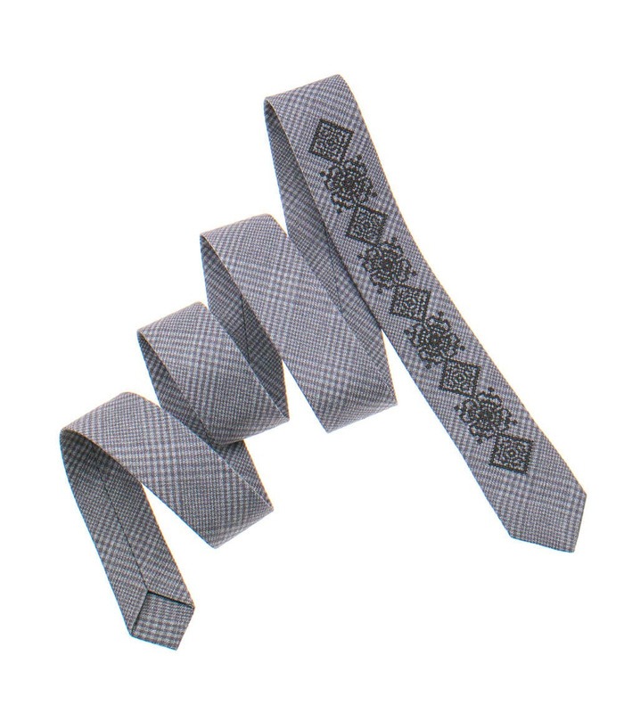 Галстук ᐉ Вышитый галстук бежевого цвета 916, костюмная ткань ※ Украина