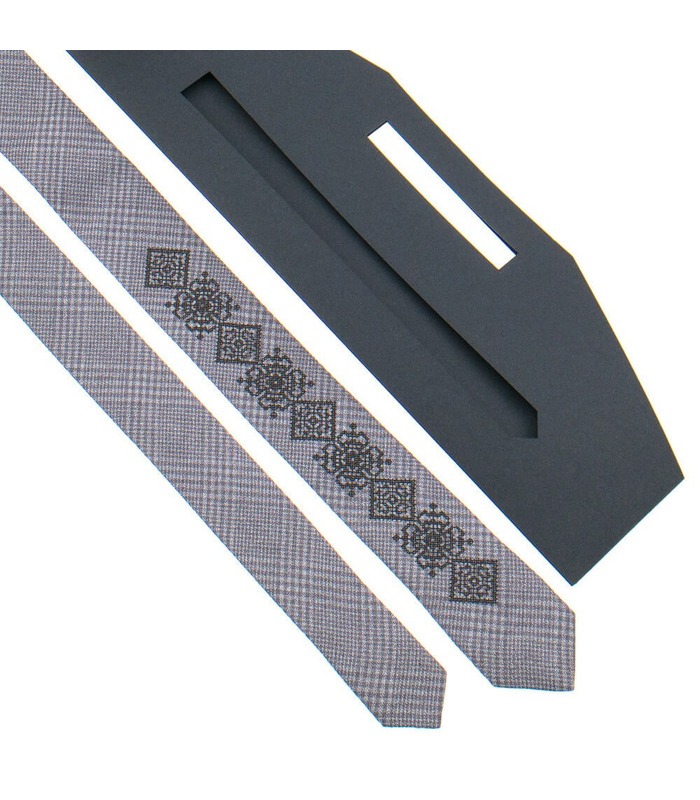 Краватка ᐉ Вишита краватка бежевого кольору 916, костюмна тканина ※ Україна