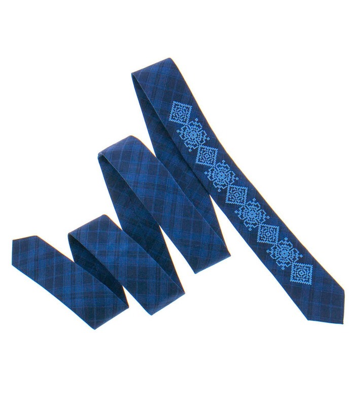 Галстук ᐉ Вышитый галстук темно-синего цвета 918, костюмная ткань ※ Украина