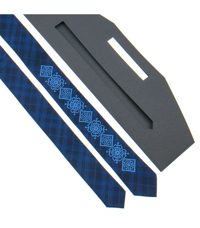 Галстук ᐉ Вышитый галстук темно-синего цвета 918, костюмная ткань ※ Украина