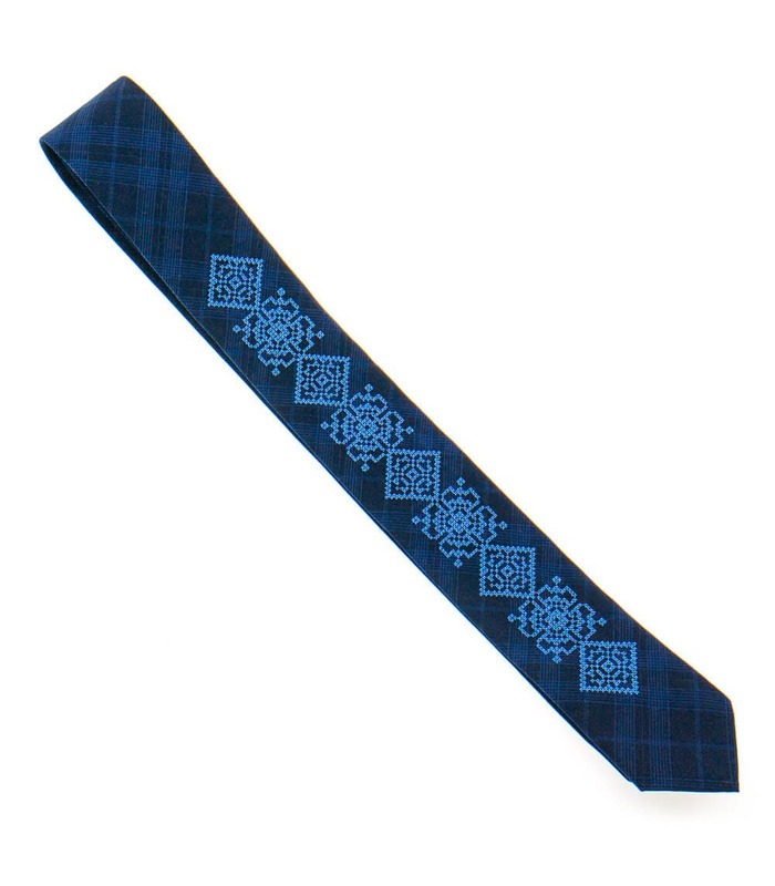 Краватка ᐉ Вишита краватка темно-синього кольору 918, костюмна тканина ※ Україна