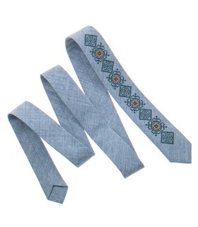 Галстук ᐉ Вышитый галстук светло-серого цвета 923, костюмная ткань ※ Украина